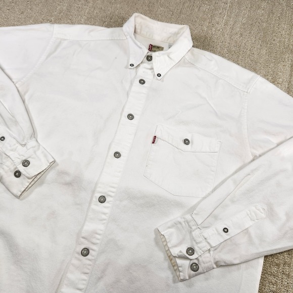 Vintage Levis Denim Shirt Men Medium *READ White Metal Button 90s Distressed - Picture 1 of 13